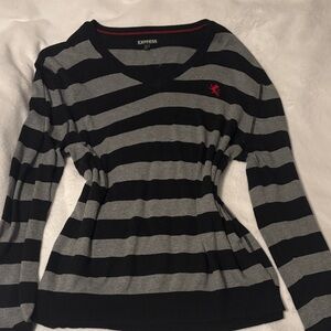 Express Black and Gray Striped Knit Top